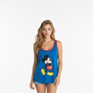 Disney Women's Blue and Red Mickey Mouse Tank Top